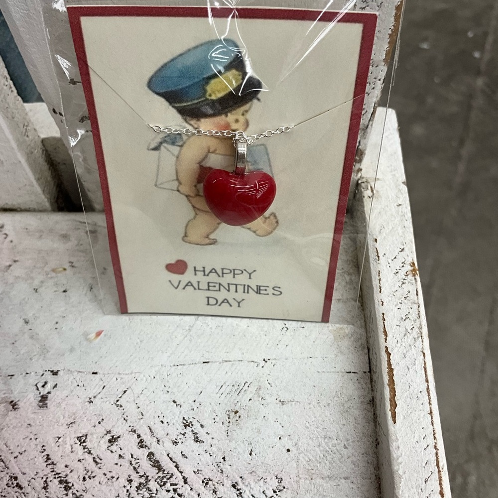 Red Heart Necklace with Valentine's vintage card